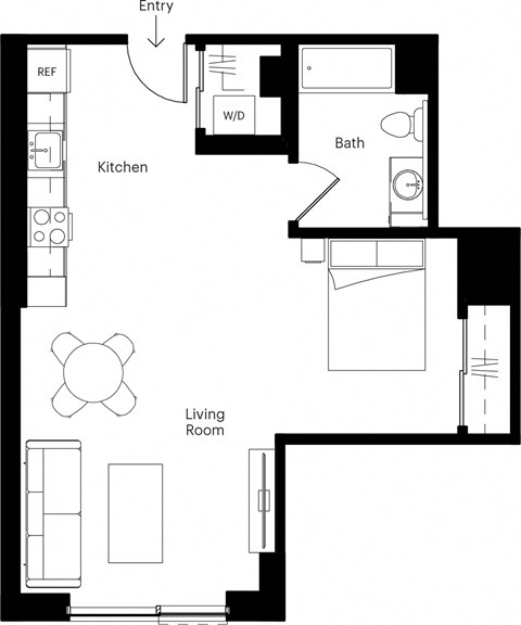 a floor plan of a house with a kitchen and a living room